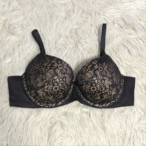 NWOT! Aerie Real Sunnie Demi Lightly Lined Everyday Bra Lace Floral Black